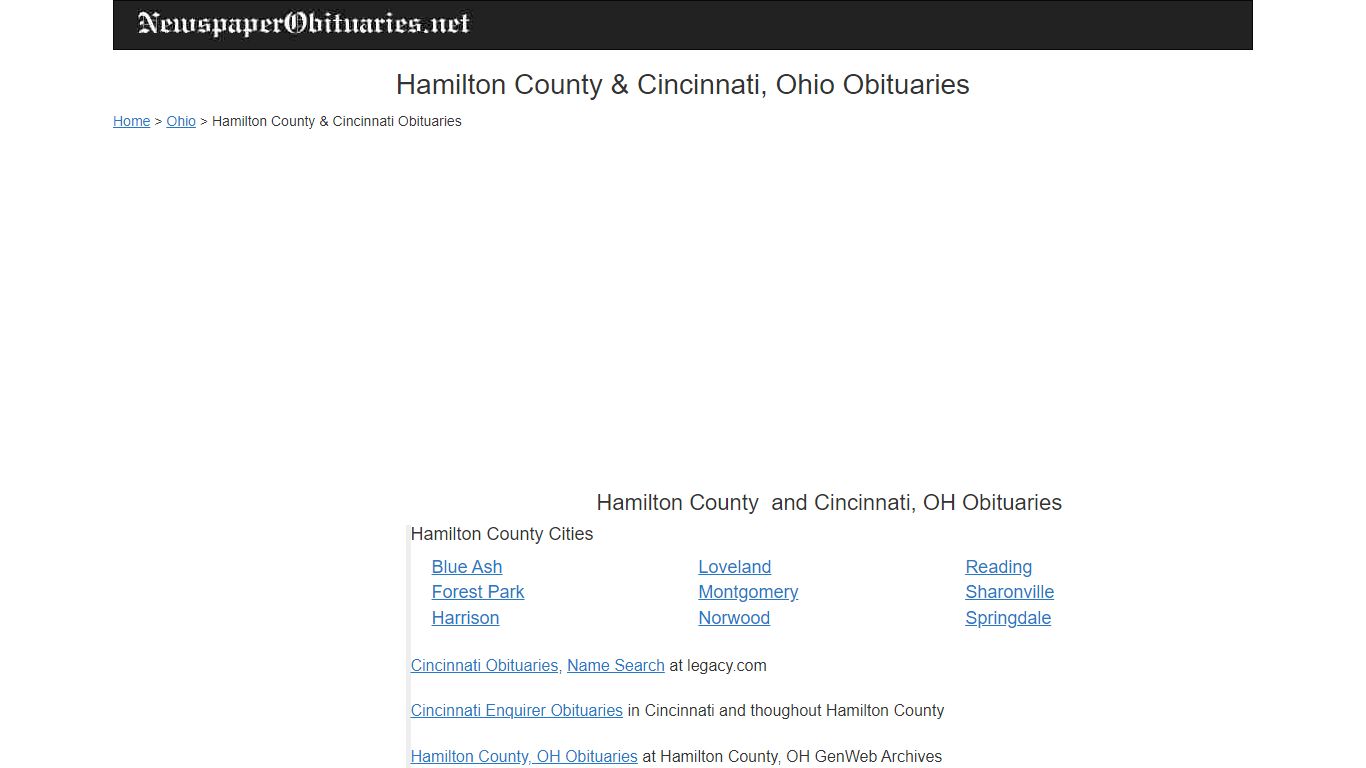 Hamilton County and Cincinnati, OH Obituaries